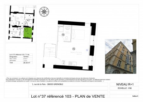 Lot-37 T1 Bis - "1 Rue de la Paix" à Grenoble, vous trouverez un bel immeuble ancien rénové