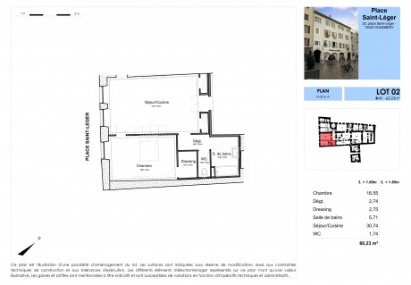 Lot 02 T3 - "20 Place Saint-Léger", un immeuble rénové au coeur de Chambéry