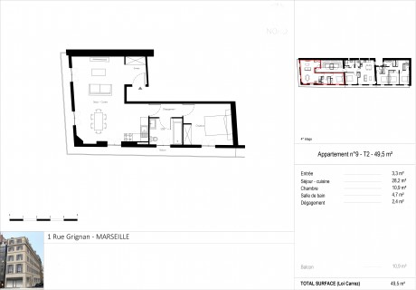 Lot 9 T2 - "1 Rue Grignan", un bel immeuble rénové au coeur de Marseille