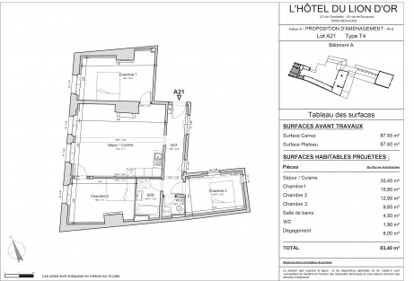 Lot A21 T4 - "L'Hôtel du Lion d'Or", la résidence restauré au coeur de Beauvais