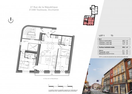 Lot 1 T3 - "27 Rue de la République", un bel immeuble restauré, dans le centre de Toulouse