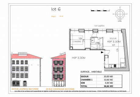 Lot 7 T2 Bis - "28 Rue d'Espagne" à Bayonne, un bel immeuble rénové, au coeur du quartier historique de Bayonne