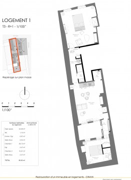 Lot 1 T3 - Au "6 Rue de l'Apport", au coeur de Dinan, découvrez ce bel immeuble restauré