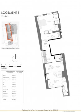 Lot 3 T2 - Au "6 Rue de l'Apport", au coeur de Dinan, découvrez ce bel immeuble restauré