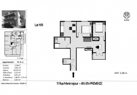 Lot 8 T3 - "Rue Montmajour" un bel immeuble restauré à découvrir au coeur d'Aix-en-Provence